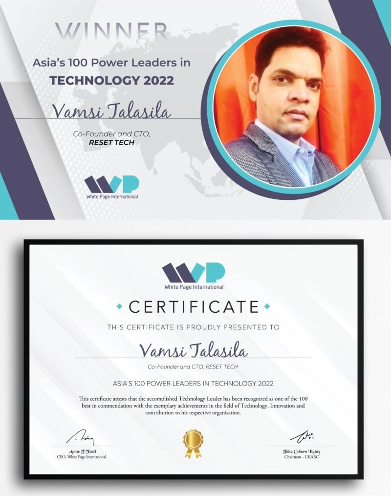 Certificate: Asia's 100 Power Leaders in Technology 2022, White Page International