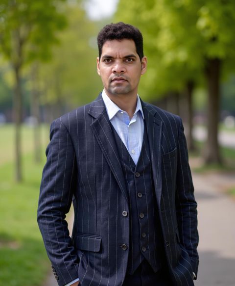 Three-piece pinstripe suit